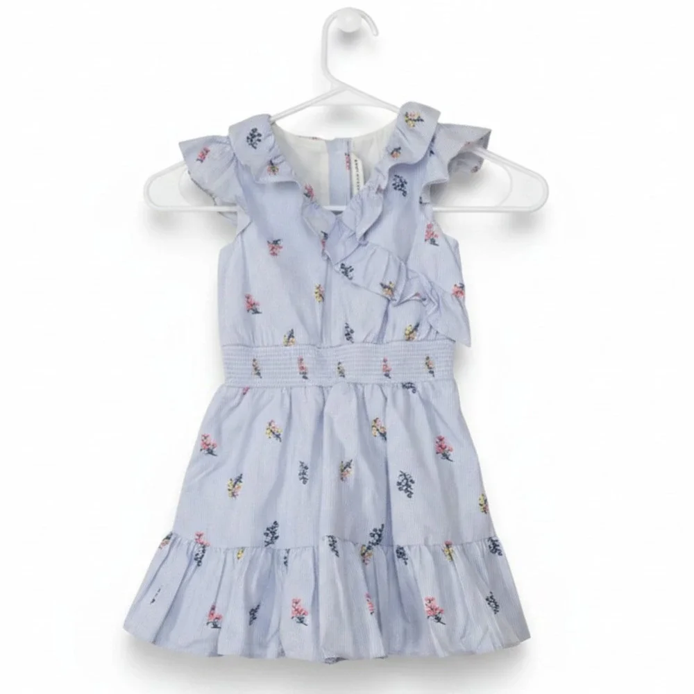 Jane and Jack Floral Striped Ruffle Dress Girls Size 3 Blue Cotton